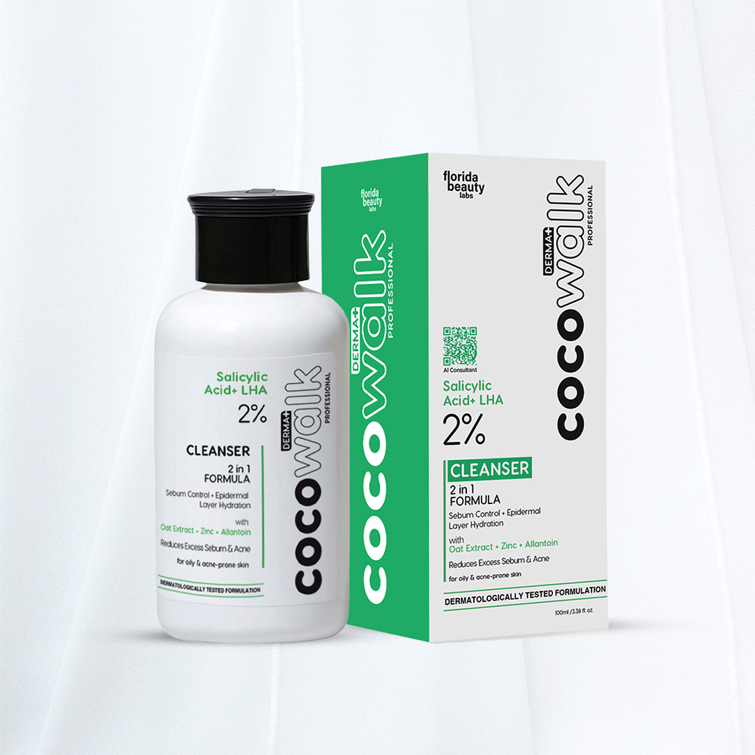 Cocowalk Professional Derma+ Cleanser with 2% Salicylic Acid + LHA | 2-in-1 Formula Sebum Control & Hydration