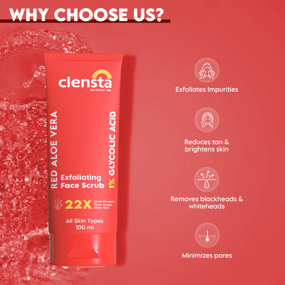 Clensta Red Aloe Vera Exfoliating Face Scrub  (100 Gm)