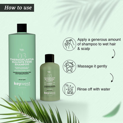 Keywest Professionals Thermoplastia Sulfate-Free Shampoo with Collagen Peptide + Biotin | Intense Hydration & Frizz Management | 250ml