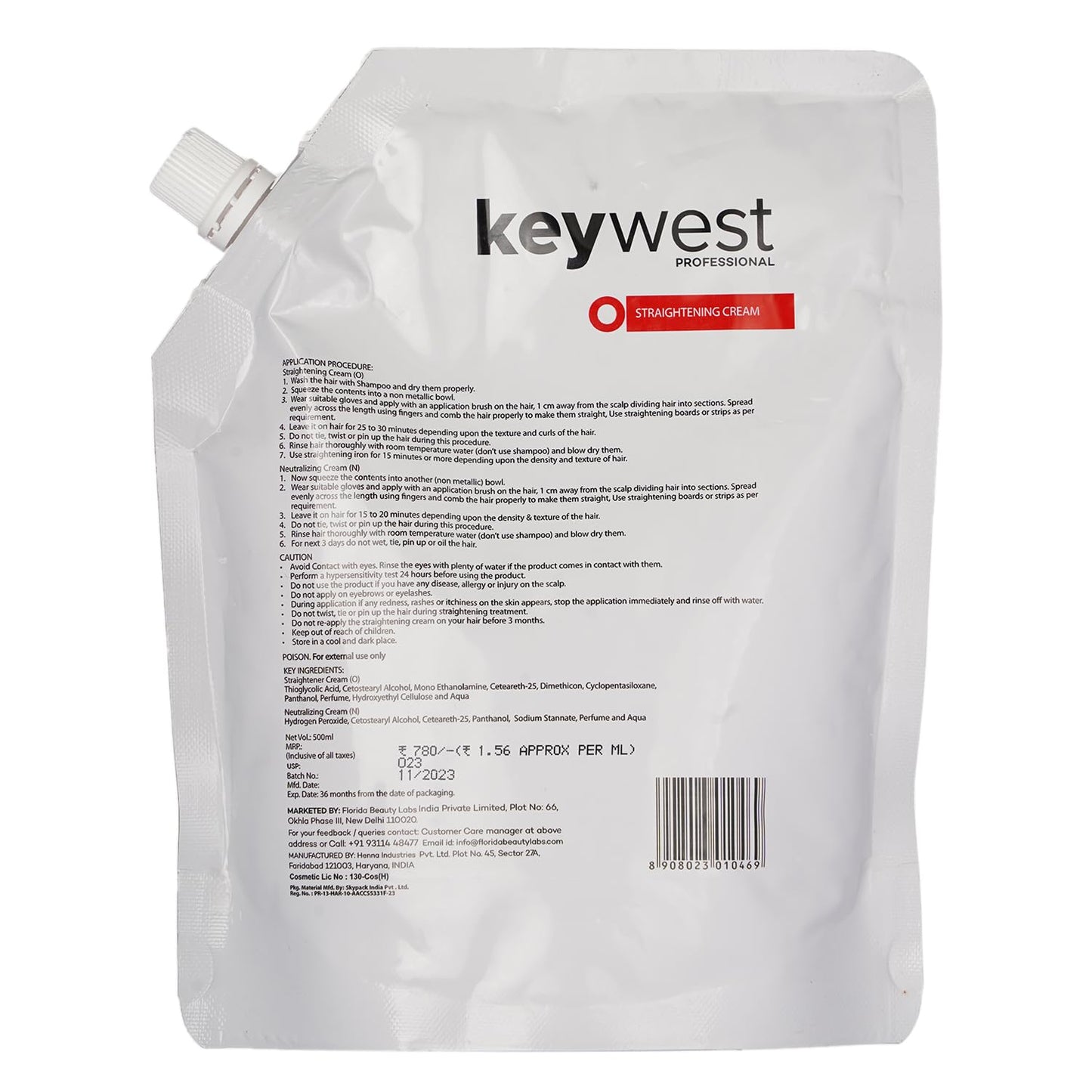 Keywest Professional Hair Straightening & Neutralizing Cream - 500ml Each