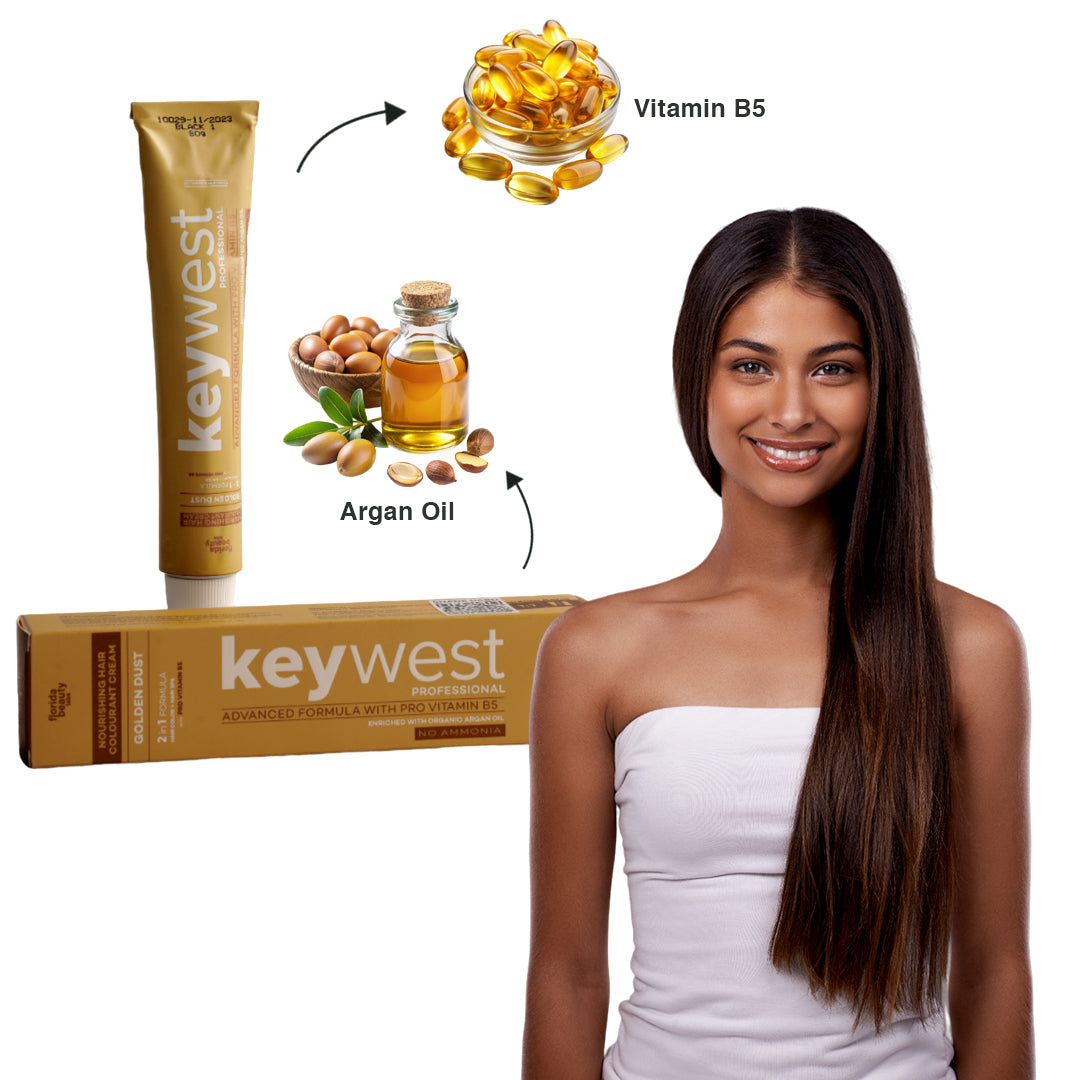 Keywest Professional Golden Dust Hair Colourant Cream with Pro Vitamin B5 & Organic Argan Oil No Ammonia Routine 1 Black 80gm