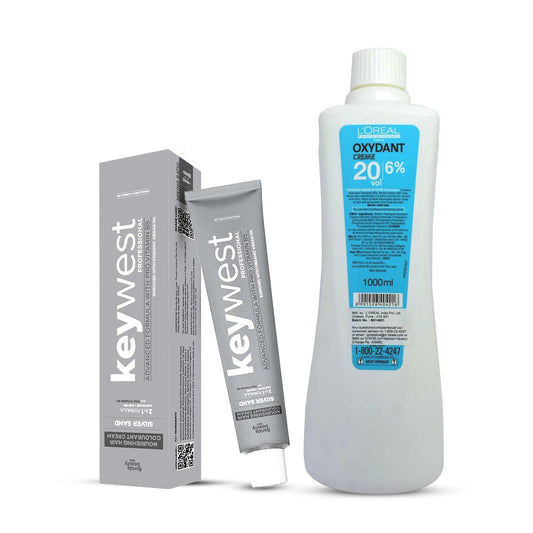 Keywest Silver Sand 3 Color Tube 80g + L'Oreal Professionnel Oxydant Creme Developer 20 Vol 1000ml Combo