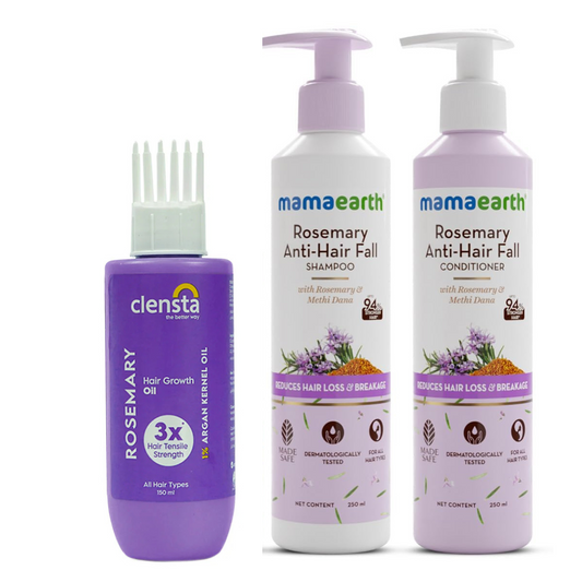 Mamaearth Rosemary Hair Fall Control Shampoo and Conditioner 250ml + Clensta Rosemary Hair Growth Oil (150 Ml) | COMBO