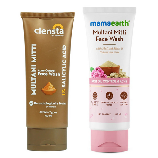 Mamaearth Multani Mitti Face Wash with Multani Mitti & Bulgarian Rose For Oil Control & Acne 100 ml + Clensta Multani Mitti Acne Control Face Wash (100 Gm). | COMBO |