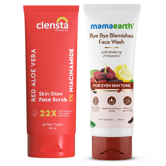 Mamaearth Bye Bye Blemishes Face Wash 100ml + Clensta Red Aloe Vera Skin Glow Face Scrub (100 Gm) | COMBO.