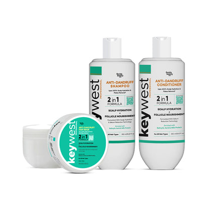 Keywest Professional Anti Dandruff Hair Care Set of 3 for All Hair Types – Shampoo & Conditioner 250ml with Mask 200g.